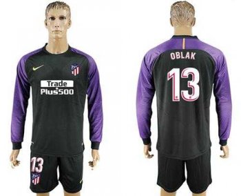 Atletico Madrid #13 Oblak Black Goalkeeper Long Sleeves Soccer Club Jersey