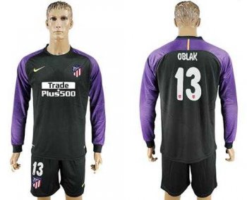 Atletico Madrid #13 Oblak Black Goalkeeper Long Sleeves Soccer Club Jersey