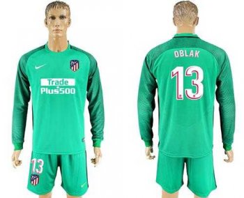 Atletico Madrid #13 Oblak Green Goalkeeper Long Sleeves Soccer Club Jersey