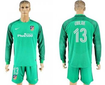 Atletico Madrid #13 Oblak Green Goalkeeper Long Sleeves Soccer Club Jersey