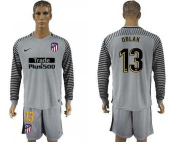 Atletico Madrid #13 Oblak Grey Goalkeeper Long Sleeves Soccer Club Jersey