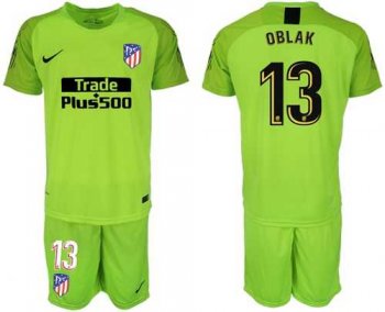 Atletico Madrid #13 Oblak Shiny Green Goalkeeper Soccer Club Jersey