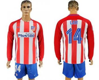 Atletico Madrid #14 Gabi Home Long Sleeves Soccer Club Jersey