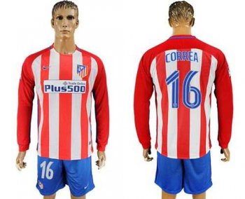 Atletico Madrid #16 Correa Home Long Sleeves Soccer Club Jersey