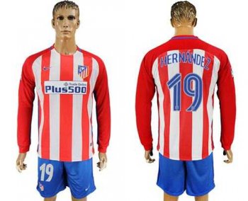 Atletico Madrid #19 Hernandez Home Long Sleeves Soccer Club Jersey