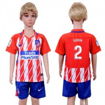 Atletico Madrid #2 Godin Home Kid Soccer Club Jersey