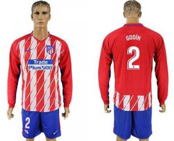 Atletico Madrid #2 Godin Home Long Sleeves Soccer Club Jersey