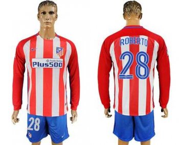 Atletico Madrid #28 Roberto Home Long Sleeves Soccer Club Jersey