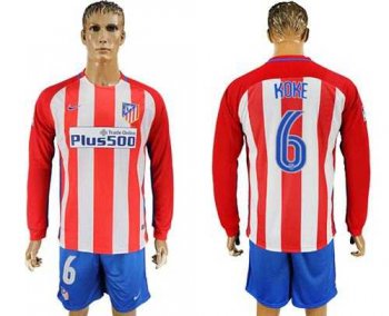 Atletico Madrid #6 Koke Home Long Sleeves Soccer Club Jersey