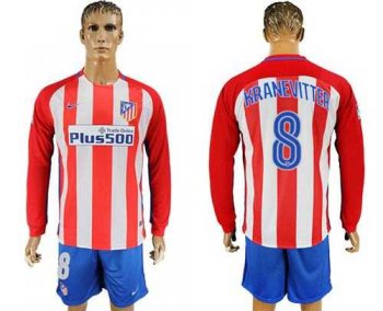 Atletico Madrid #8 Kranevitter Home Long Sleeves Soccer Club Jersey