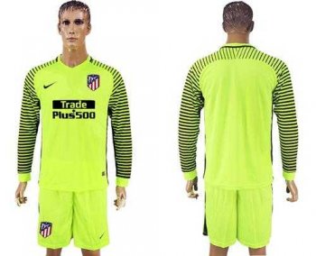 Atletico Madrid Blank Shiny Green Goalkeeper Long Sleeves Soccer Club Jersey