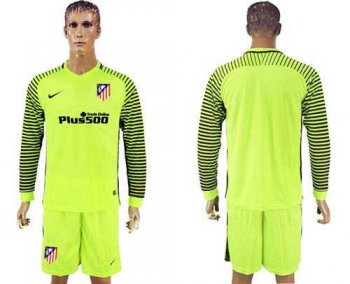 Atletico Madrid Blank Shiny Green Goalkeeper Long Sleeves Soccer Club Jersey