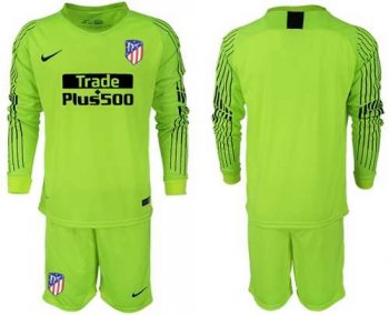 Atletico Madrid Blank Shiny Green Goalkeeper Long Sleeves Soccer Club Jersey