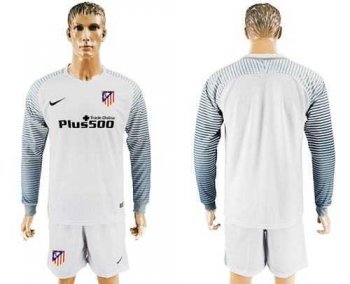 Atletico Madrid Blank White Goalkeeper Long Sleeves Soccer Club Jersey