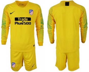 Atletico Madrid Blank Yellow Goalkeeper Long Sleeves Soccer Club Jersey