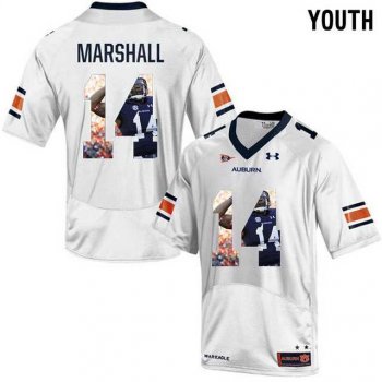 Youth Auburn Tigers #14 Nick Marshall White With Portrait Print Youth College Football Jersey