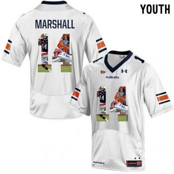 Youth Auburn Tigers #14 Nick Marshall White With Portrait Print Youth College Football Jersey2