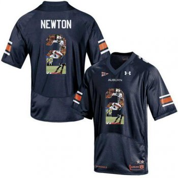 Auburn Tigers #2 Cam Newton Navy With Portrait Print College Football Jersey