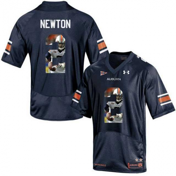 Auburn Tigers #2 Cam Newton Navy With Portrait Print College Football Jersey3