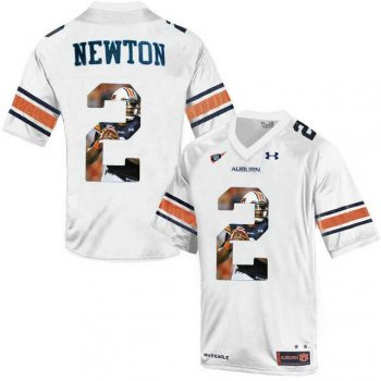 Auburn Tigers #2 Cam Newton White With Portrait Print College Football Jersey2