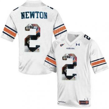 Auburn Tigers #2 Cam Newton White With Portrait Print College Football Jersey3