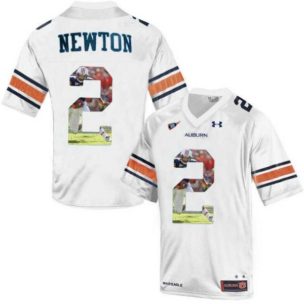 Auburn Tigers #2 Cam Newton White With Portrait Print College Football Jersey4