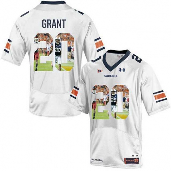 Auburn Tigers #20 Corey Grant White With Portrait Print College Football Jersey