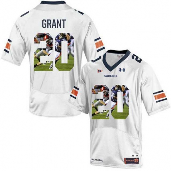 Auburn Tigers #20 Corey Grant White With Portrait Print College Football Jersey2