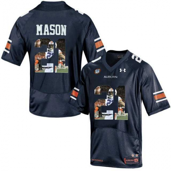 Auburn Tigers #21 Tre Mason Navy With Portrait Print College Football Jersey