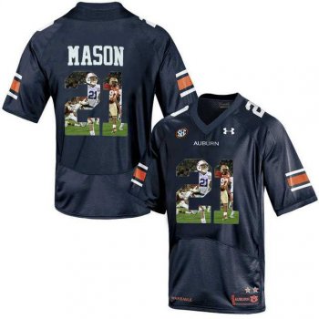 Auburn Tigers #21 Tre Mason Navy With Portrait Print College Football Jersey2