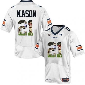 Auburn Tigers #21 Tre Mason White With Portrait Print College Football Jersey2