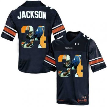 Auburn Tigers #34 Bo Jackson Navy With Portrait Print College Football Jersey