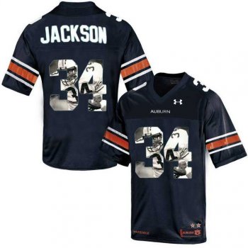 Auburn Tigers #34 Bo Jackson Navy With Portrait Print College Football Jersey2