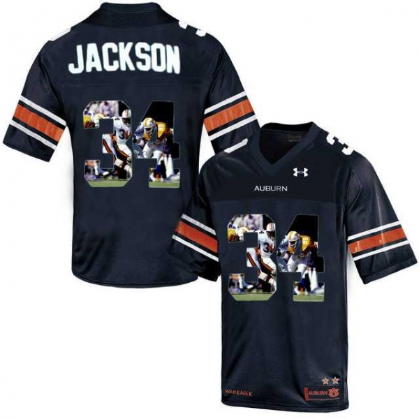 Auburn Tigers #34 Bo Jackson Navy With Portrait Print College Football Jersey3