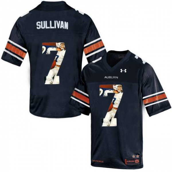 Auburn Tigers #7 Pat Sullivan Navy With Portrait Print College Football Jersey