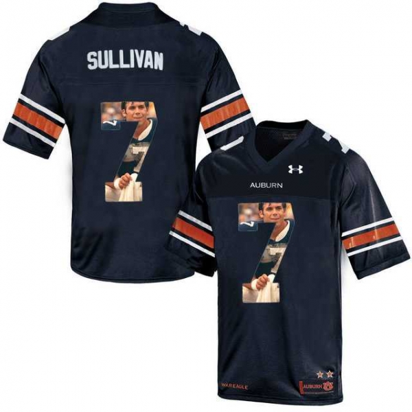 Auburn Tigers #7 Pat Sullivan Navy With Portrait Print College Football Jersey2