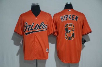 Baltimore Orioles #8 Cal Ripken Jr. Orange Team Logo Print Cool Base Stitched Baseball Jersey