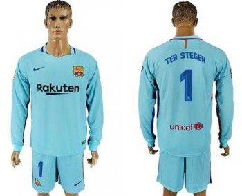 Barcelona #1 Ter Stegen Away Long Sleeves Soccer Club Jersey