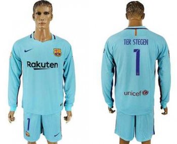 Barcelona #1 Ter Stegen Away Long Sleeves Soccer Club Jersey