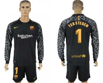 Barcelona #1 Ter Stegen Black Goalkeeper Long Sleeves Soccer Club Jersey