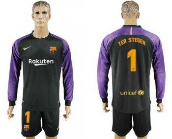 Barcelona #1 Ter Stegen Black Goalkeeper Long Sleeves Soccer Club Jersey