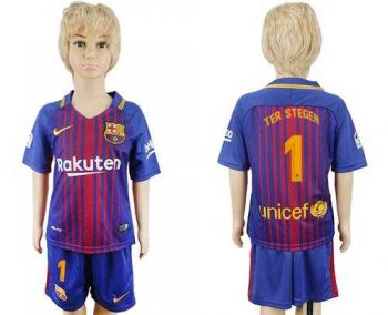 Barcelona #1 Ter Stegen Home Kid Soccer Club Jersey