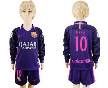 Barcelona #10 Messi Away Long Sleeves Kid Soccer Club Jersey