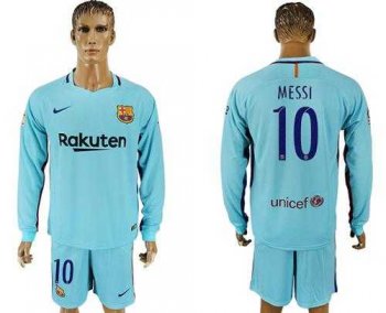 Barcelona #10 Messi Away Long Sleeves Soccer Club Jersey