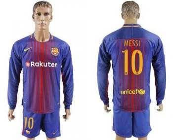 Barcelona #10 Messi Home Long Sleeves Soccer Club Jersey