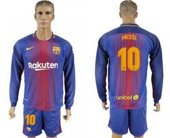 Barcelona #10 Messi Home Long Sleeves Soccer Club Jersey