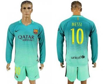 Barcelona #10 Messi Sec Away Long Sleeves Soccer Club Jersey