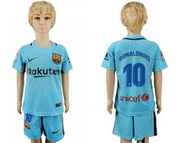 Barcelona #10 Ronaldinho Away Kid Soccer Club Jersey