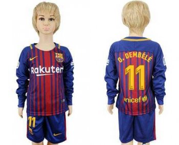 Barcelona #11 O.Dembele Home Long Sleeves Kid Soccer Club Jersey