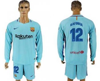 Barcelona #12 Rafinha Away Long Sleeves Soccer Club Jersey